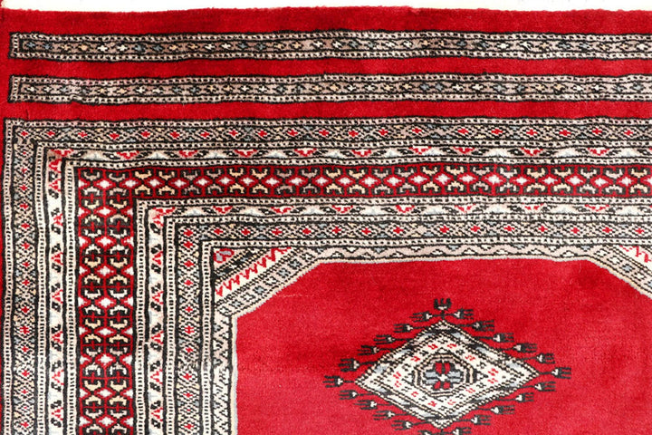 Red Pakistani Jaldar Rug 4' 8" x 6' 5" Hand-Knotted | No. QA57819