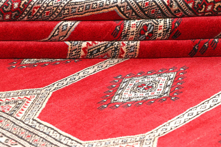 Red Pakistani Jaldar Rug 4' 8" x 6' 5" Hand-Knotted | No. QA57819
