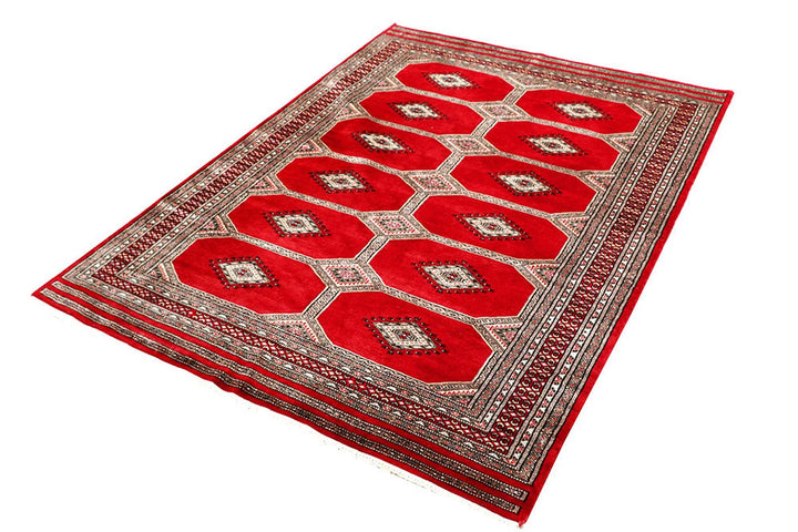 Red Pakistani Jaldar Rug 4' 8" x 6' 5" Hand-Knotted | No. QA57819