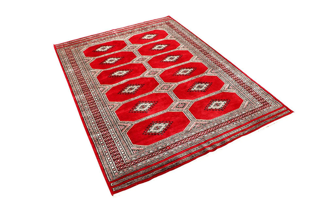 Red Pakistani Jaldar Rug 4' 8" x 6' 5" Hand-Knotted | No. QA57819