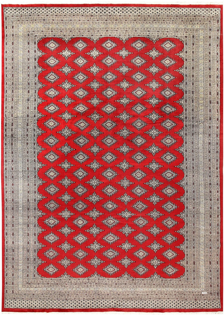 Firebrick Red Pakistani Bokhara Rug 10' 1" x 14' 1" Hand-Knotted | No. QA57870
