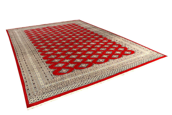 Firebrick Red Pakistani Bokhara Rug 10' 1" x 14' 1" Hand-Knotted | No. QA57870