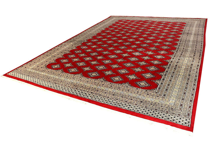 Firebrick Red Pakistani Bokhara Rug 10' 1" x 14' 1" Hand-Knotted | No. QA57870