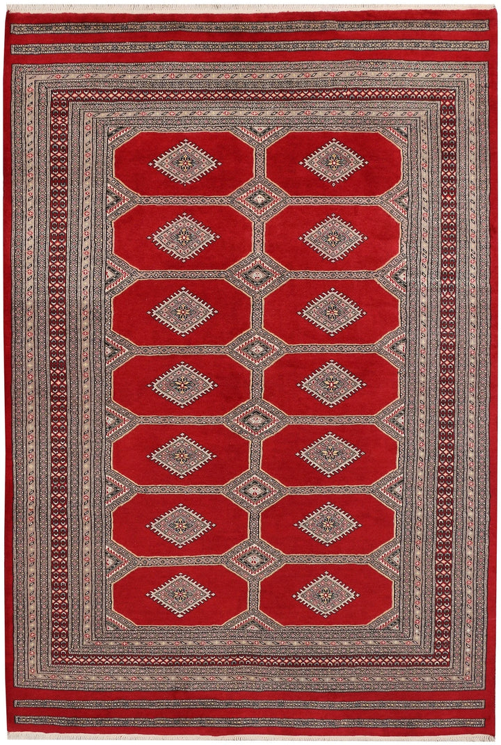 Firebrick Pakistani Jaldar Rug 5' 7" x 8' 2" Hand-Knotted | No. QA57986