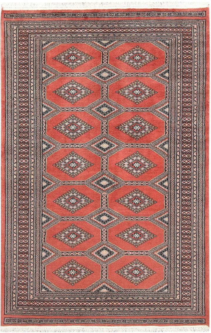 Salmon Pakistani Jaldar Rug 4' 1" x 6' 4" Hand-Knotted | No. QA58005
