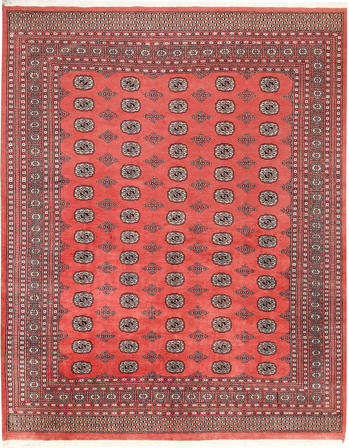Salmon Pakistani Bokhara Rug 8' 2" x 10' 1" Hand-Knotted | No. QA58053