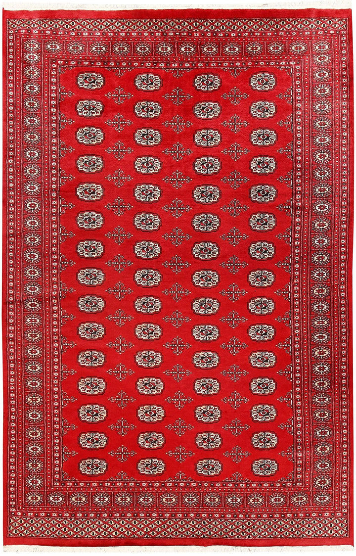Red Pakistani Bokhara Rug 6' x 9'2" Hand-Knotted | No. QA58108