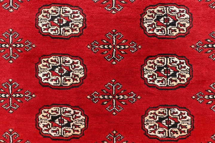Red Pakistani Bokhara Rug 6' x 9'2" Hand-Knotted | No. QA58108