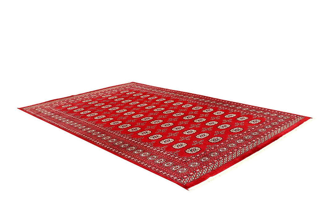 Red Pakistani Bokhara Rug 6' x 9'2" Hand-Knotted | No. QA58108