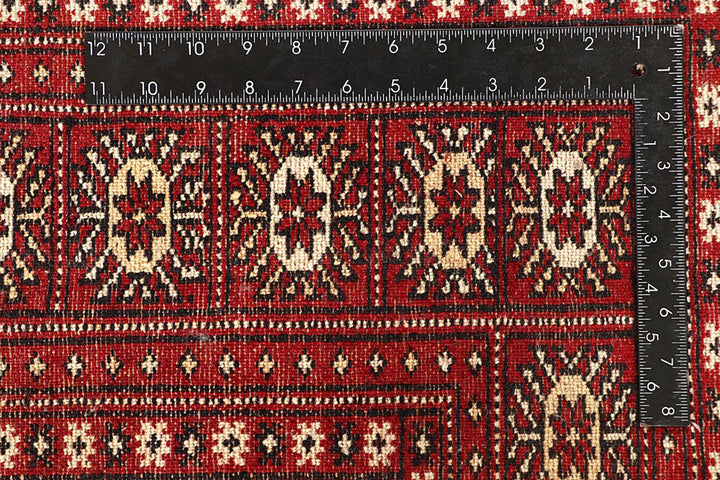 Red Pakistani Bokhara Rug 6' x 9'2" Hand-Knotted | No. QA58108