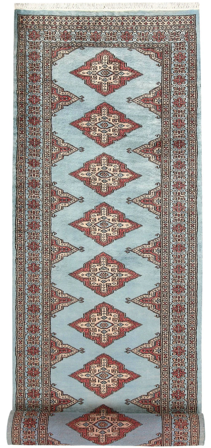 Powder Blue Pakistani Jaldar Runner 2' 7" x 9' 5" Hand-Knotted | No. QA58600
