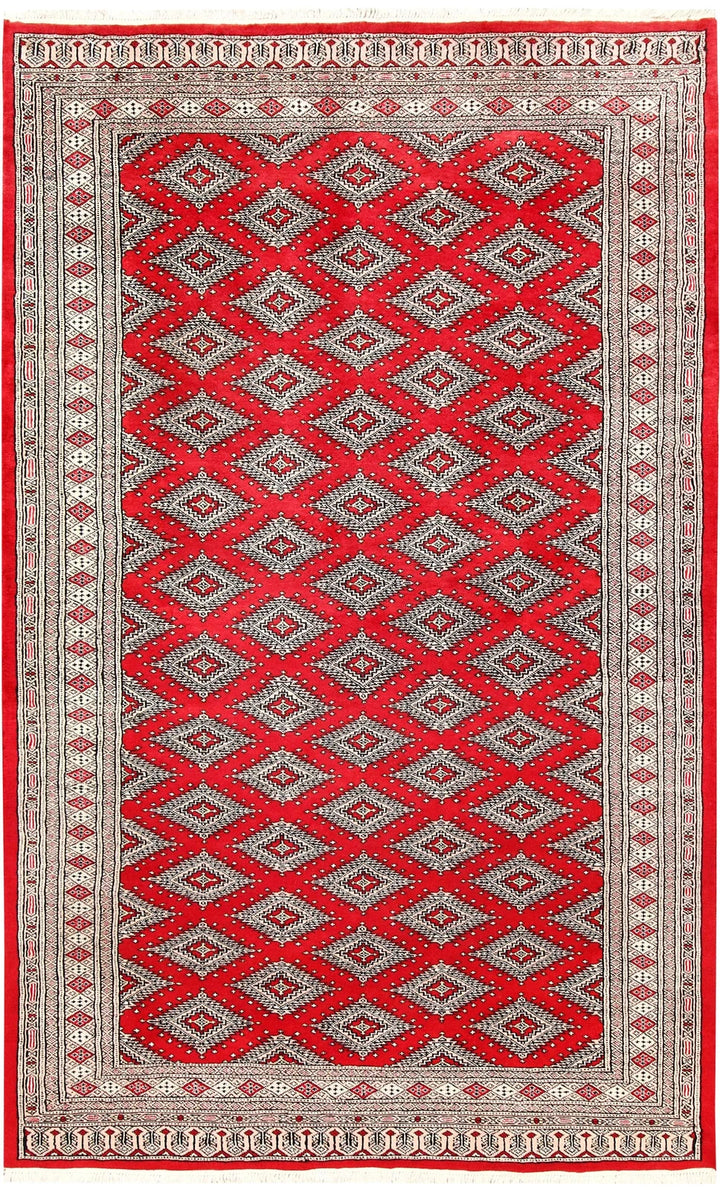 Red Pakistani Jaldar Rug 5' 1" x 8' Hand-Knotted | No. QA58803