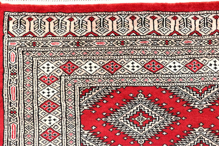 Red Pakistani Jaldar Rug 5' 1" x 8' Hand-Knotted | No. QA58803