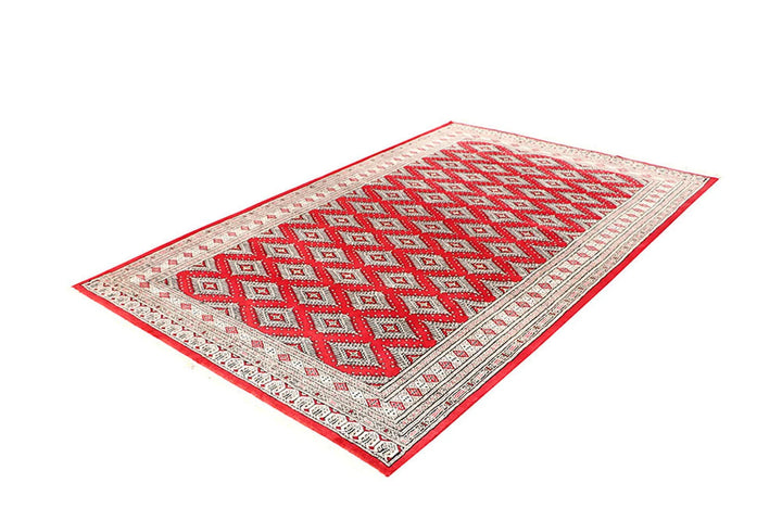 Red Pakistani Jaldar Rug 5' 1" x 8' Hand-Knotted | No. QA58803