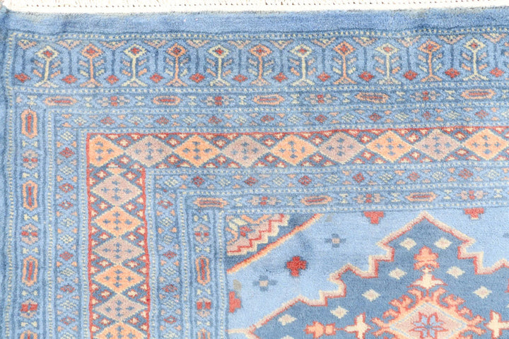 Light Steel Blue Pakistani Jaldar Rug 3' 1" x 4' 10" Hand-Knotted | No. QA58909