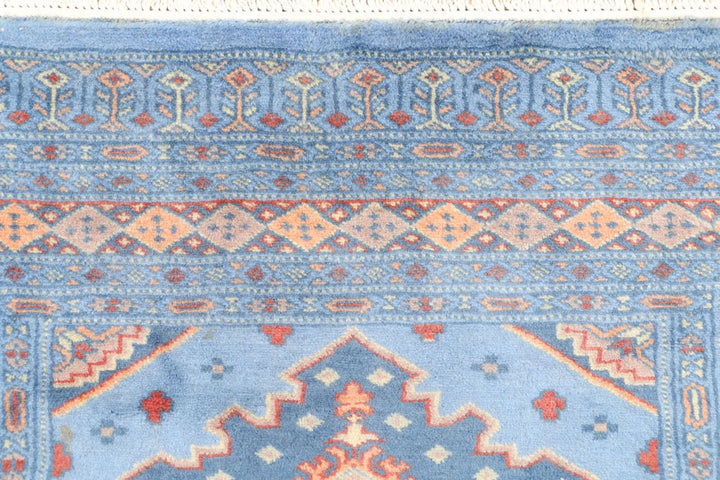 Light Steel Blue Pakistani Jaldar Rug 3' 1" x 4' 10" Hand-Knotted | No. QA58909
