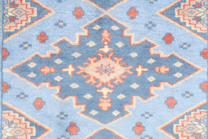 Light Steel Blue Pakistani Jaldar Rug 3' 1" x 4' 10" Hand-Knotted | No. QA58909