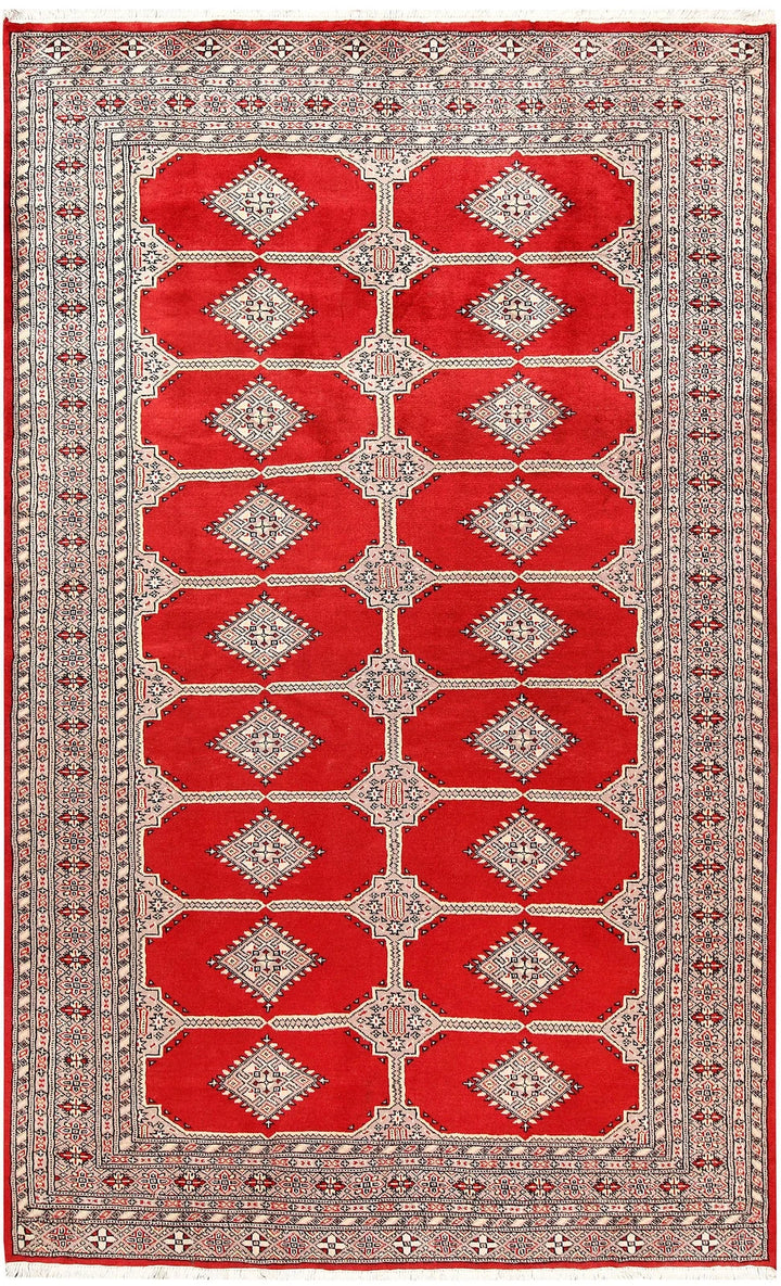 Red Pakistani Jaldar Rug 5' 2" x 8' 5" Hand-Knotted | No. QA58916