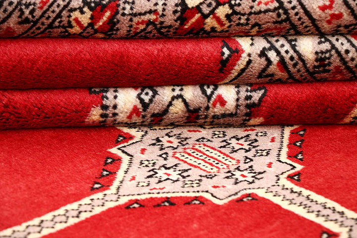 Red Pakistani Jaldar Rug 5' 2" x 8' 5" Hand-Knotted | No. QA58916