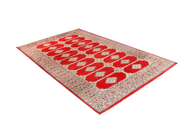Red Pakistani Jaldar Rug 5' 2" x 8' 5" Hand-Knotted | No. QA58916