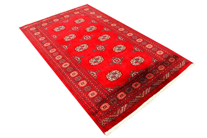 Red Pakistani Bokhara Rug 4' 6" x 7' 3" Hand-Knotted | No. QA59015