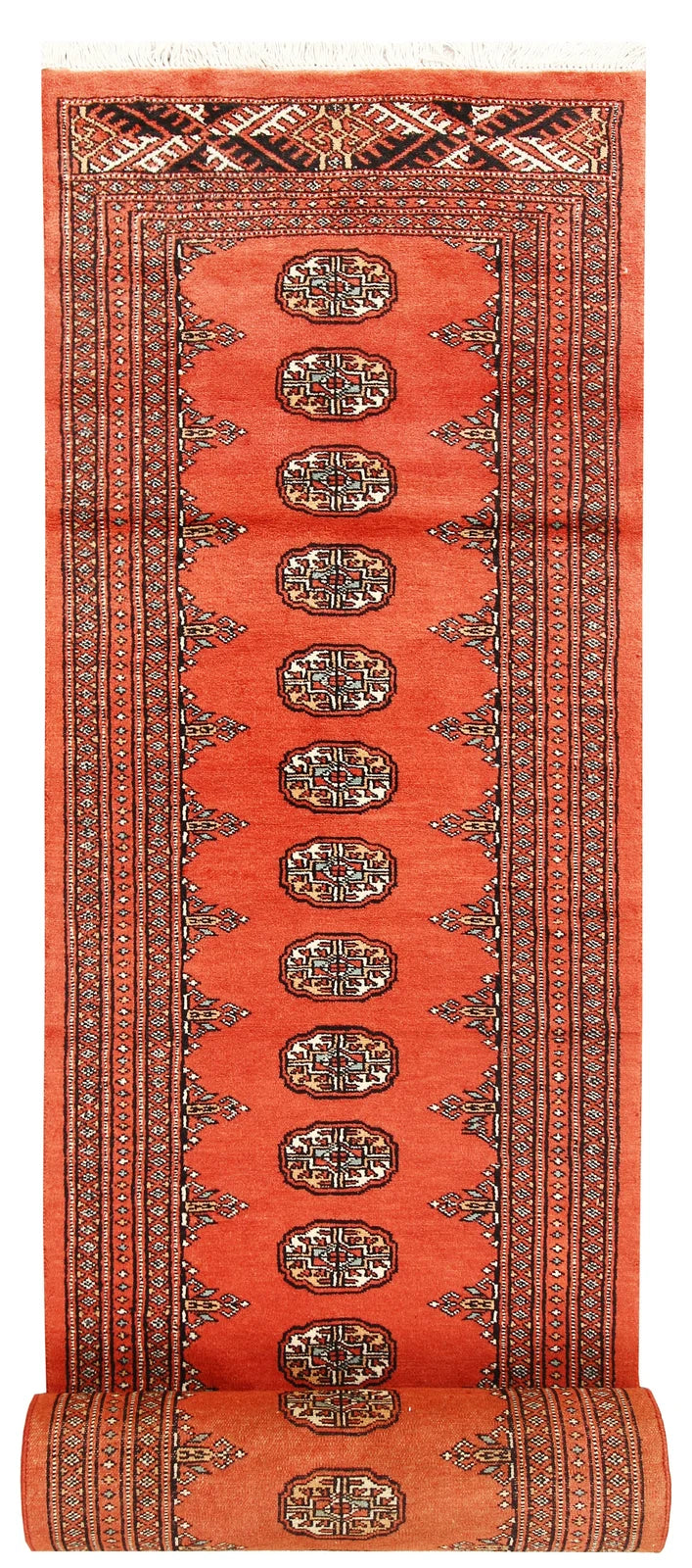 Tomato Pakistani Bokhara Runner 2' 6" x 16' Hand-Knotted | No. QA59025