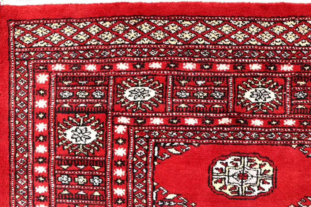 Firebrick Red Pakistani Bokhara Rug 5' 8" x 7' 9" Hand-Knotted | No. QA59039