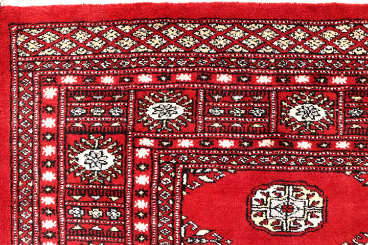 Firebrick Red Pakistani Bokhara Rug 5' 8" x 7' 9" Hand-Knotted | No. QA59039