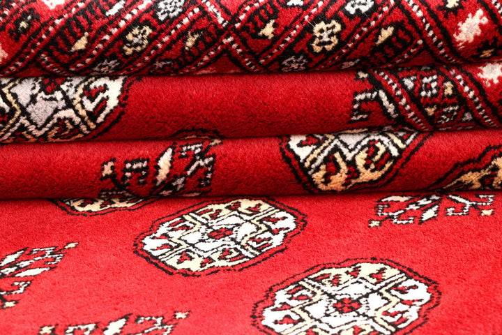 Firebrick Red Pakistani Bokhara Rug 5' 8" x 7' 9" Hand-Knotted | No. QA59039