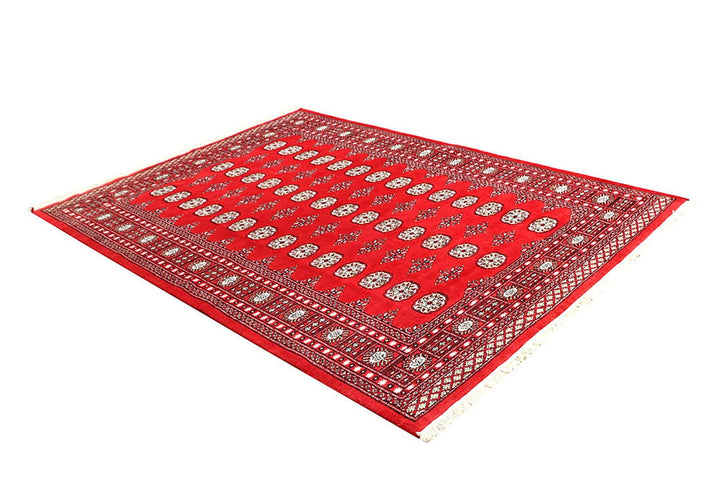 Firebrick Red Pakistani Bokhara Rug 5' 8" x 7' 9" Hand-Knotted | No. QA59039