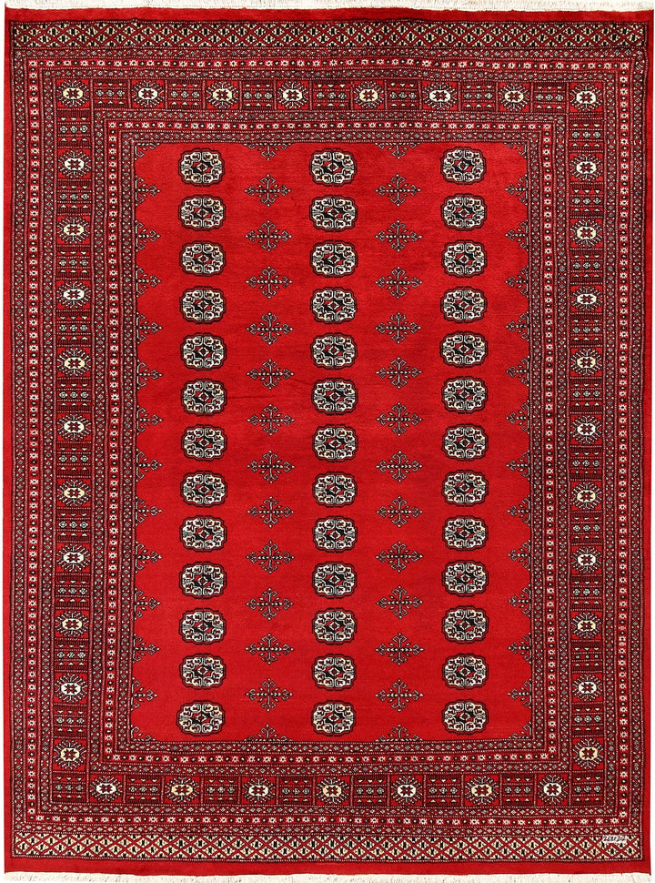 Firebrick Red Pakistani Bokhara Rug 6' 8" x 10' Hand-Knotted | No. QA59141