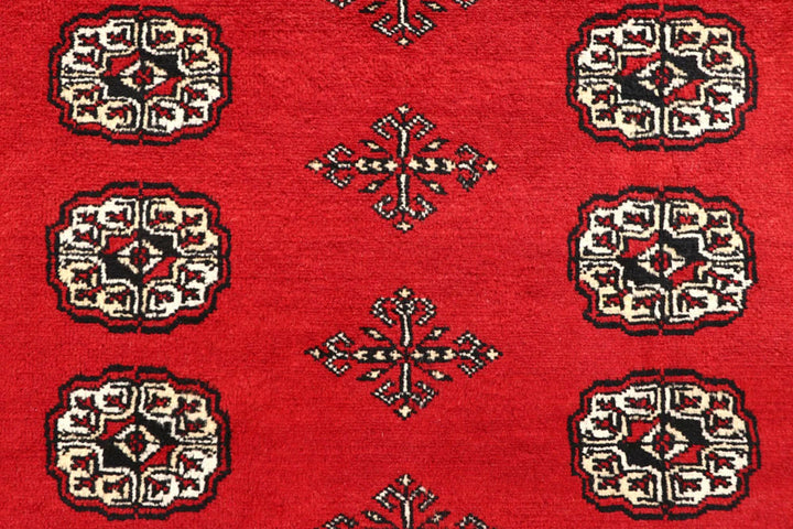 Firebrick Red Pakistani Bokhara Rug 6' 8" x 10' Hand-Knotted | No. QA59141