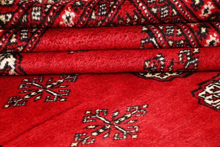 Firebrick Red Pakistani Bokhara Rug 6' 8" x 10' Hand-Knotted | No. QA59141
