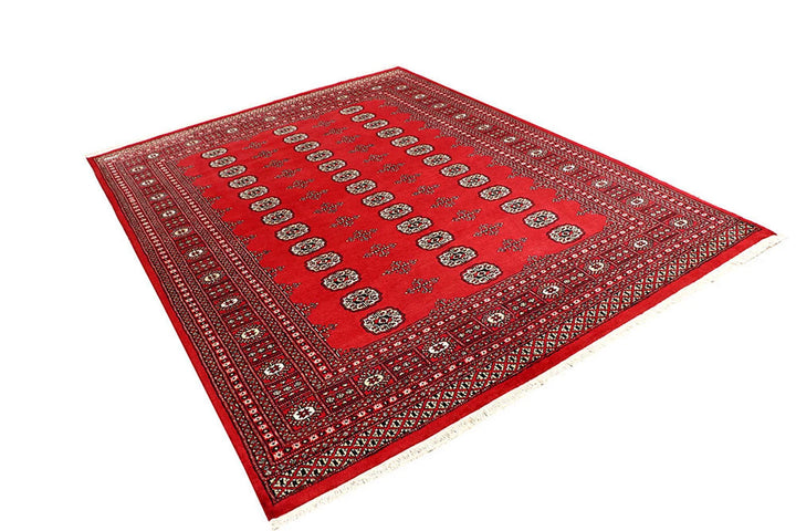 Firebrick Red Pakistani Bokhara Rug 6' 8" x 10' Hand-Knotted | No. QA59141