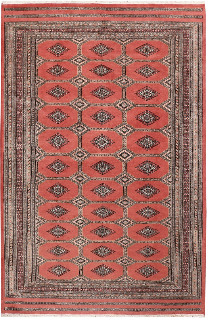 Salmon Pakistani Jaldar Rug 6' 7" x 10' 2" Hand-Knotted | No. QA59399