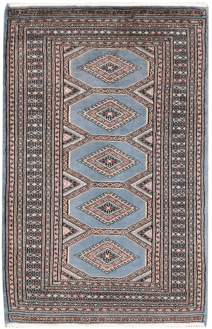 Slate Grey Pakistani Jaldar Rug 2' 7" x 4' Hand-Knotted | No. QA59404