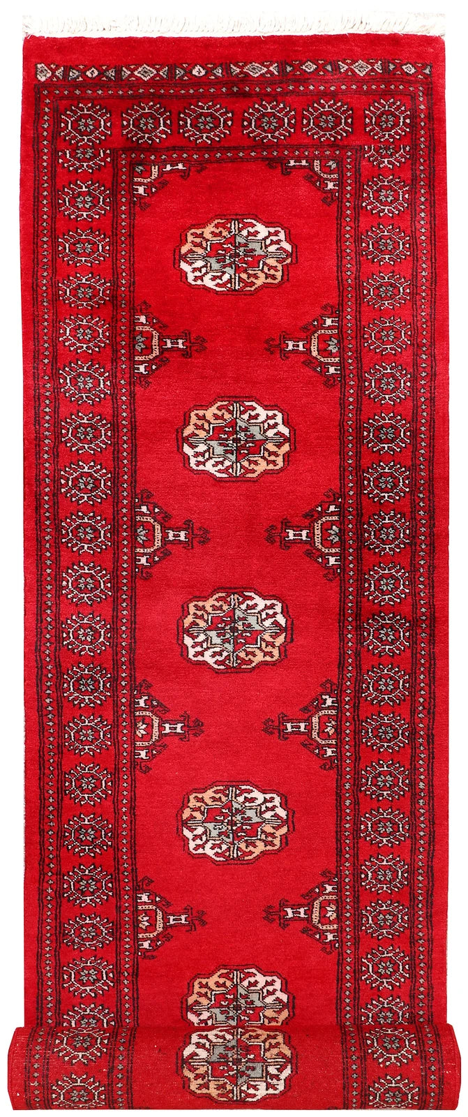 Red Pakistani Bokhara Rug 2' 6" x 9' 11" Hand-Knotted | No. QA59464