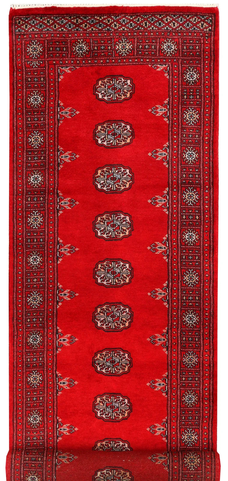 Red Pakistani Bokhara Rug 2' 7" x 8' 11" Hand-Knotted | No. QA59573