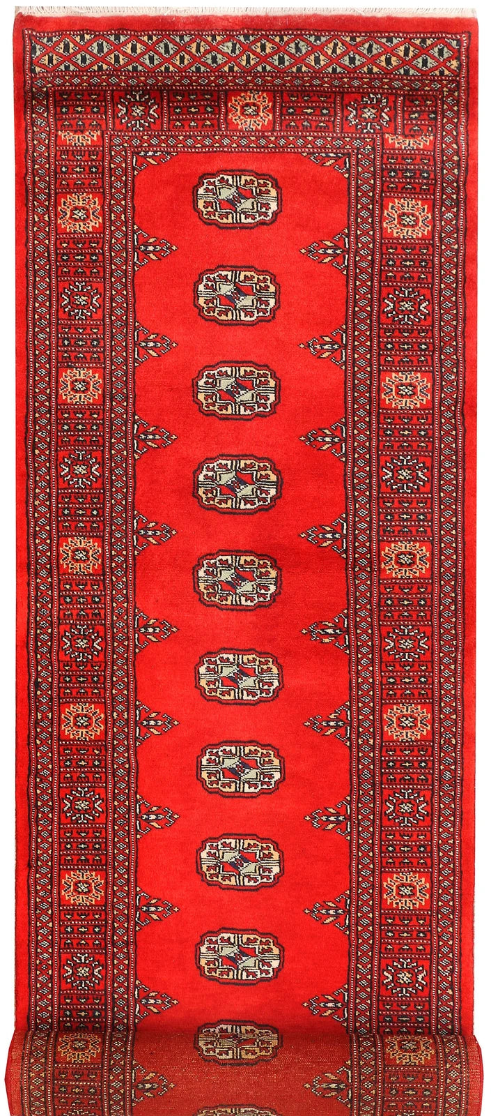 Red Pakistani Bokhara Rug 2' 7" x 12' Hand-Knotted | No. QA59649