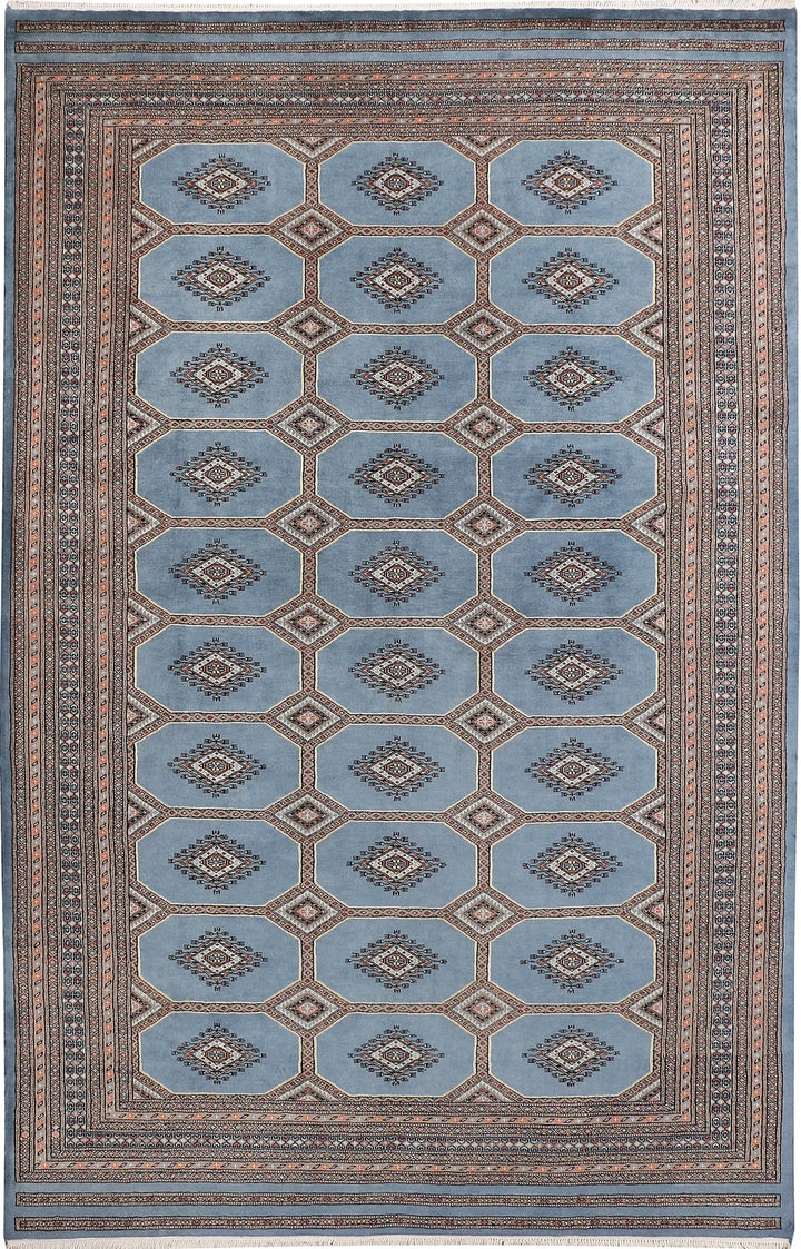 Light Slate Grey Pakistani Jaldar Rug 6' 8" x 10' 4" Hand-Knotted | No. QA59778