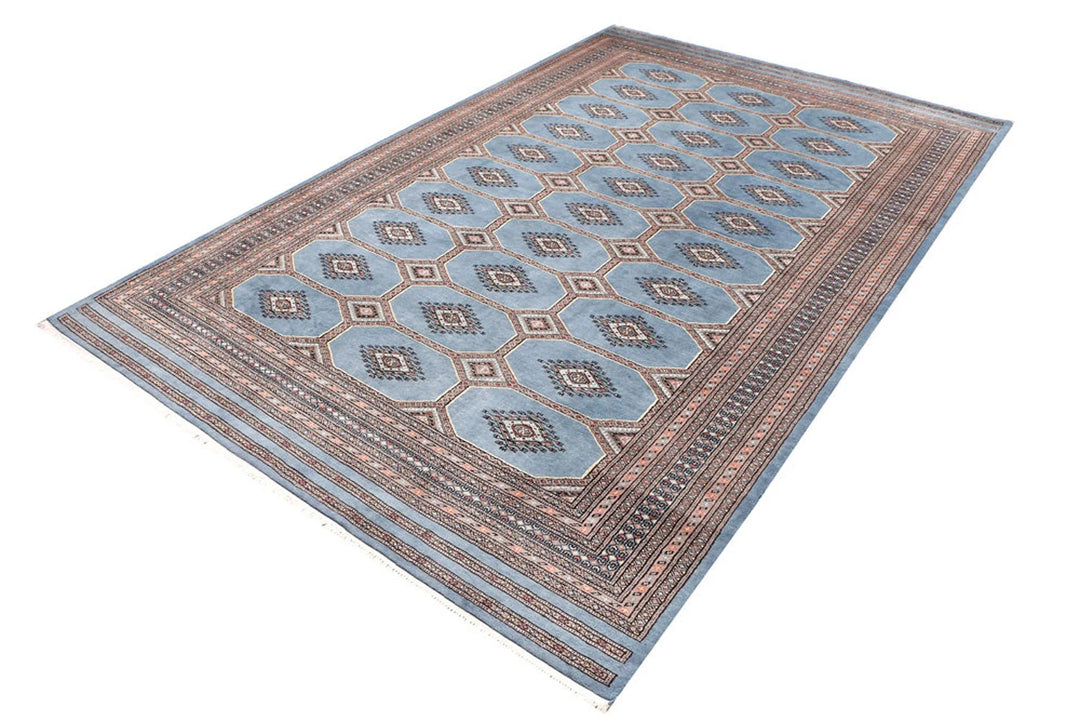 Light Slate Grey Pakistani Jaldar Rug 6' 8" x 10' 4" Hand-Knotted | No. QA59778