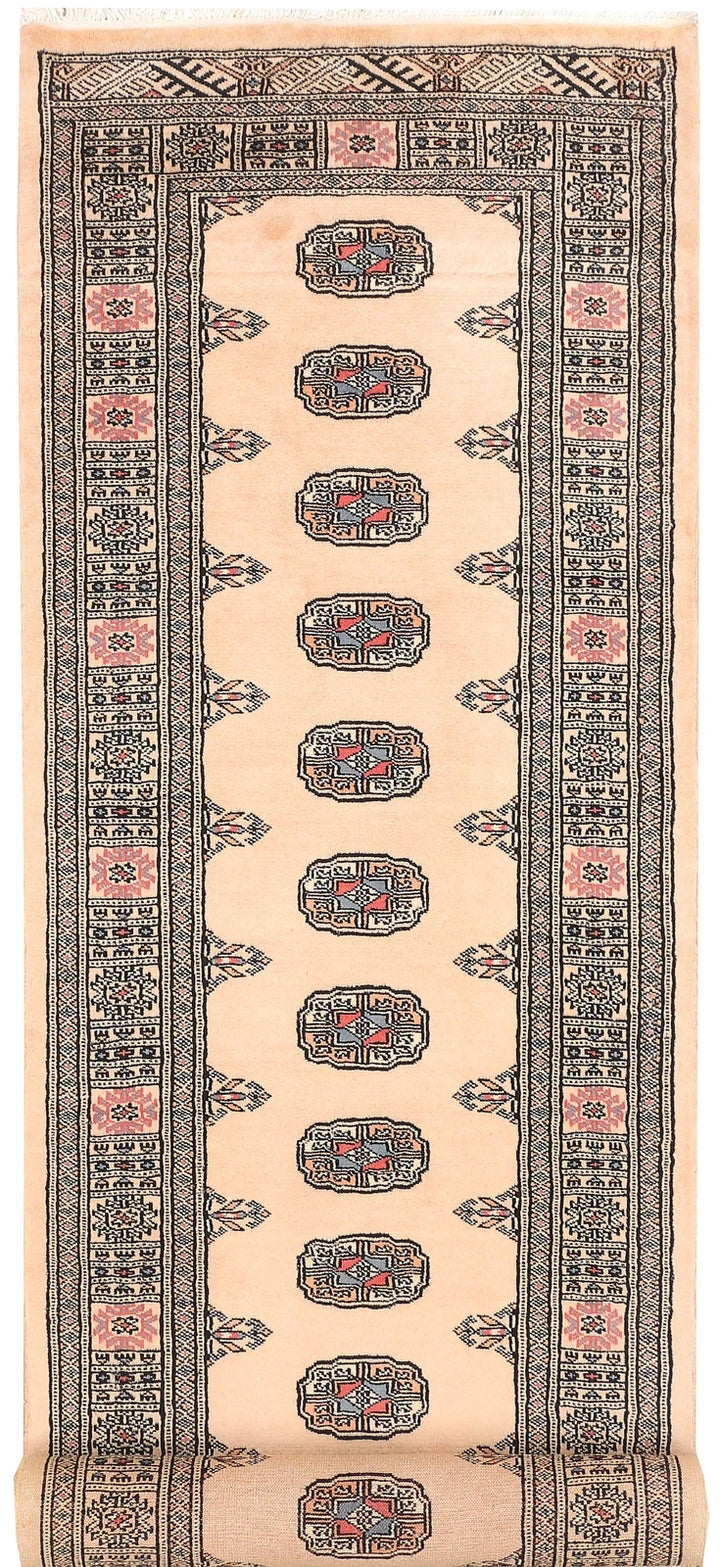 Antique White Pakistani Bokhara Rug 2' 7" x 11' 7" Hand-Knotted | No. QA59879