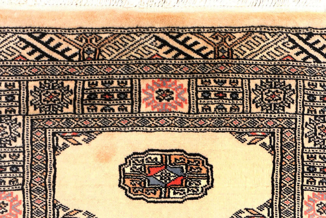 Antique White Pakistani Bokhara Rug 2' 7" x 11' 7" Hand-Knotted | No. QA59879