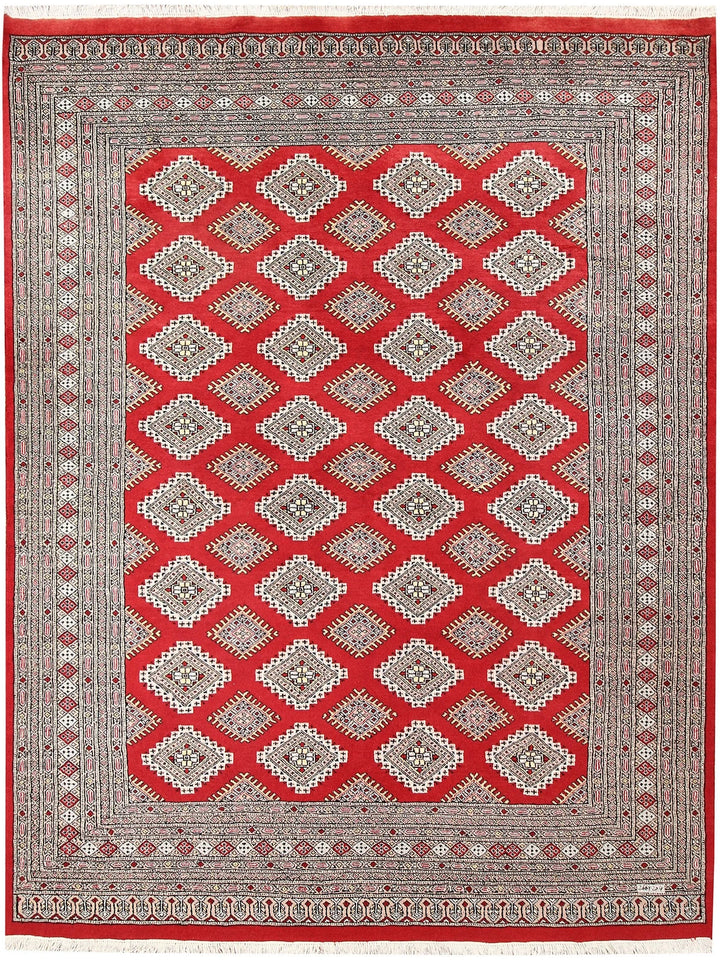 Firebrick Red Pakistani Jaldar Rug 6' 8" x 9' Hand-Knotted | No. QA59887