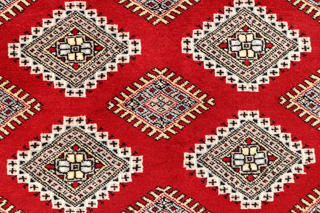 Firebrick Red Pakistani Jaldar Rug 6' 8" x 9' Hand-Knotted | No. QA59887