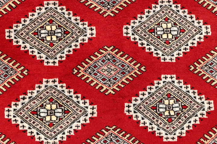 Firebrick Red Pakistani Jaldar Rug 6' 8" x 9' Hand-Knotted | No. QA59887
