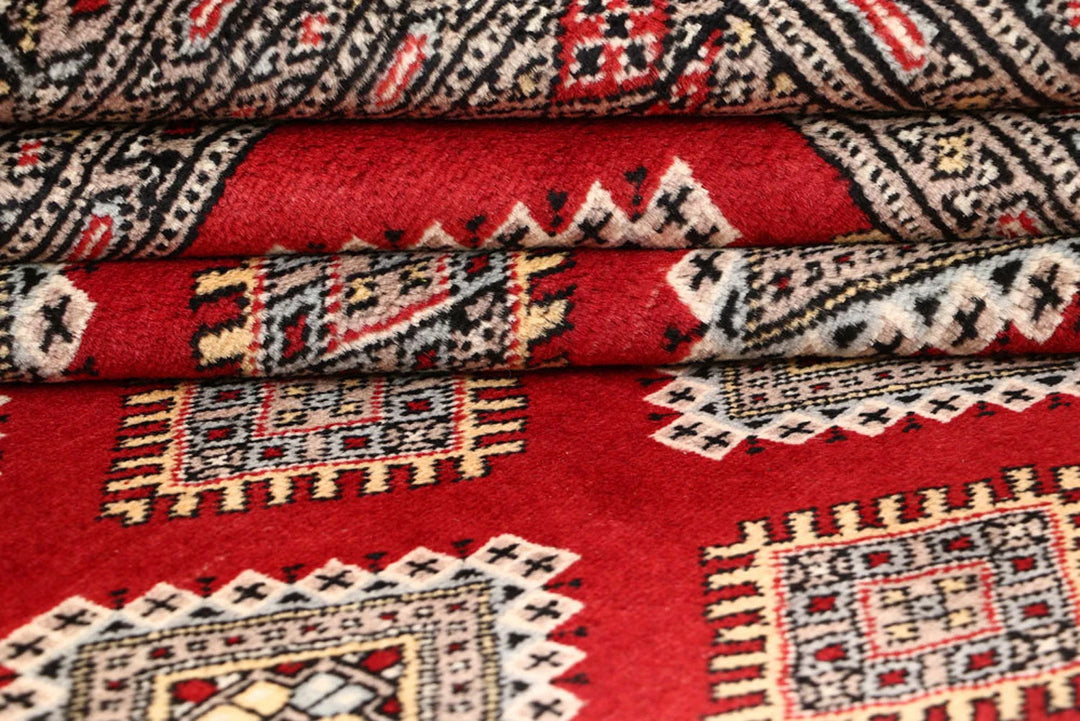 Firebrick Red Pakistani Jaldar Rug 6' 8" x 9' Hand-Knotted | No. QA59887