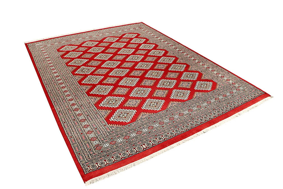 Firebrick Red Pakistani Jaldar Rug 6' 8" x 9' Hand-Knotted | No. QA59887