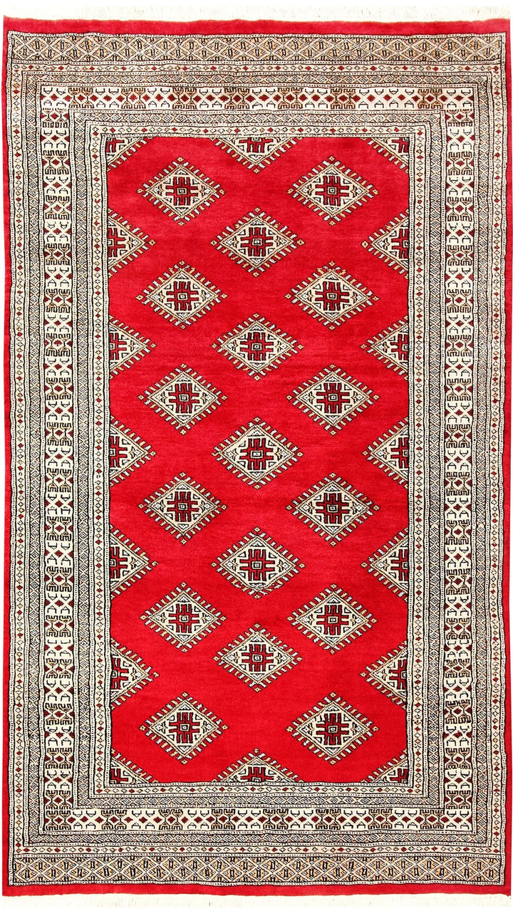 Red Pakistani Jaldar Rug 3' 11" x 7' Hand-Knotted | No. QA59924