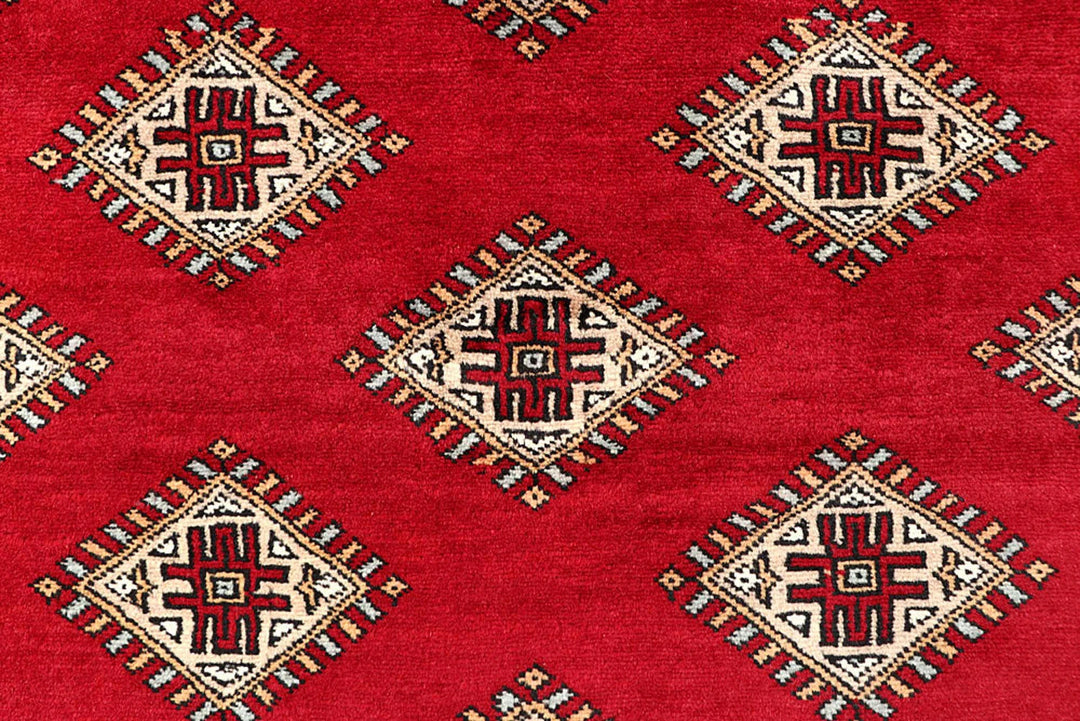 Red Pakistani Jaldar Rug 3' 11" x 7' Hand-Knotted | No. QA59924